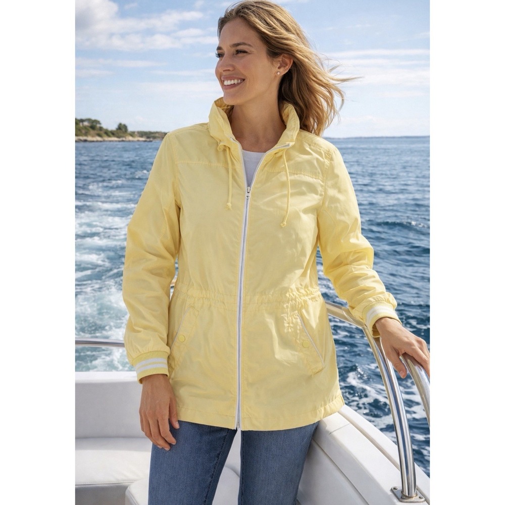Tommy Hilfiger Windbreaker Jacket Women Sz M Zip Up Nautical Wind Rain With Hood